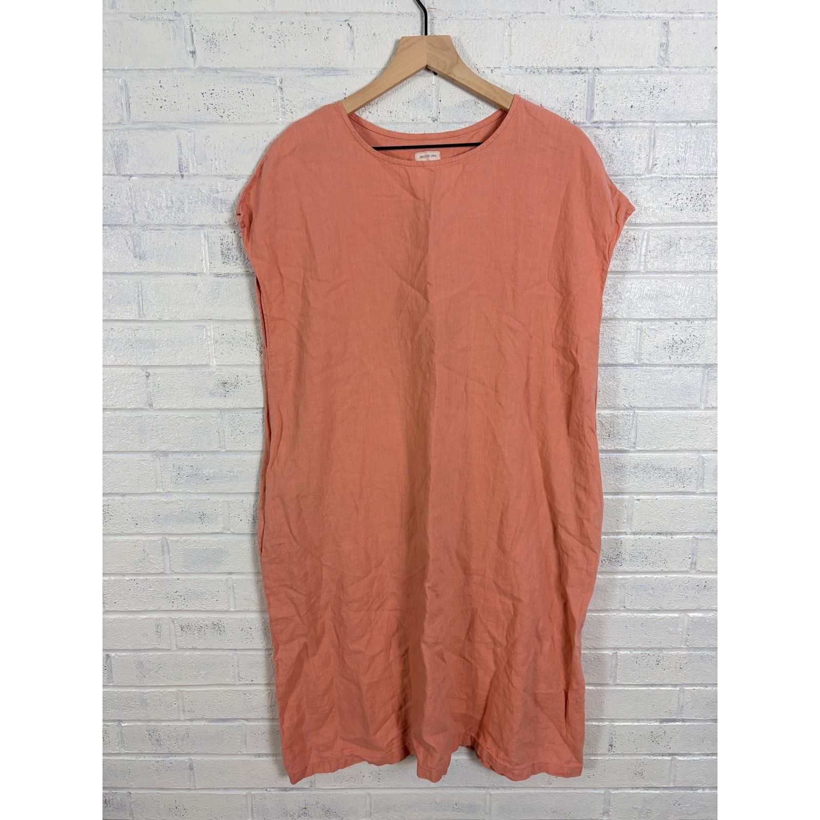 Dress Me Linen Alice Tunic Dress Womens Xl Pink Cap Sleeve Pockets Relaxed